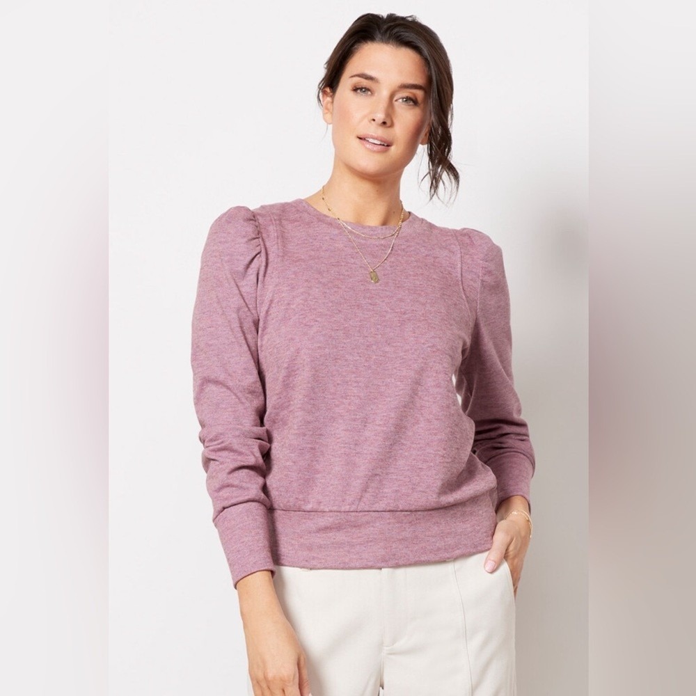 Evereve Stacy Heather Pullover Mauve Pink Puff Shoulder Sweatshirt XS EK4195665E